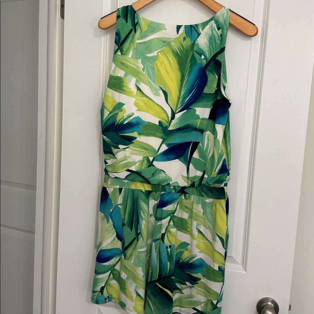 WHBM Green and Blue Leaf Print Romper - Picture 4 of 4